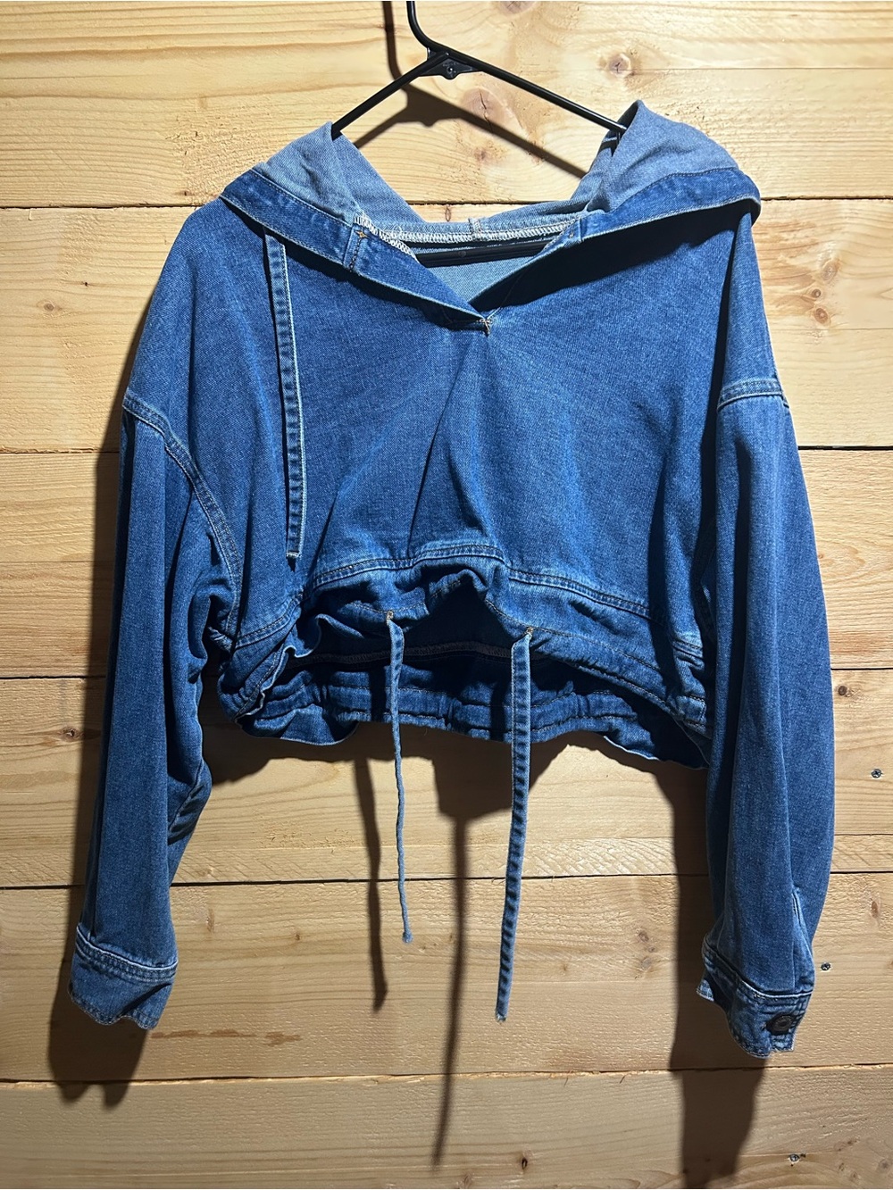 Denim Cropped Hoodie Jean - Blue